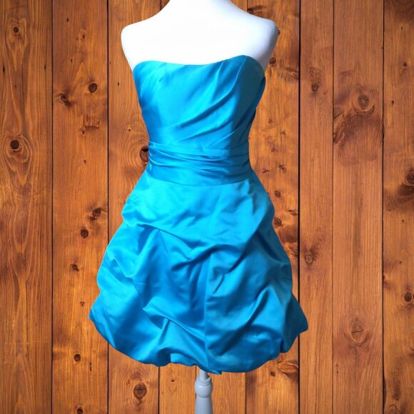 DAVID'S BRIDAL WOMEN'S SIZE 2 BLUE STRAPLESS  Y2K RUCHED FORMAL DRESS - Picture 1 of 8